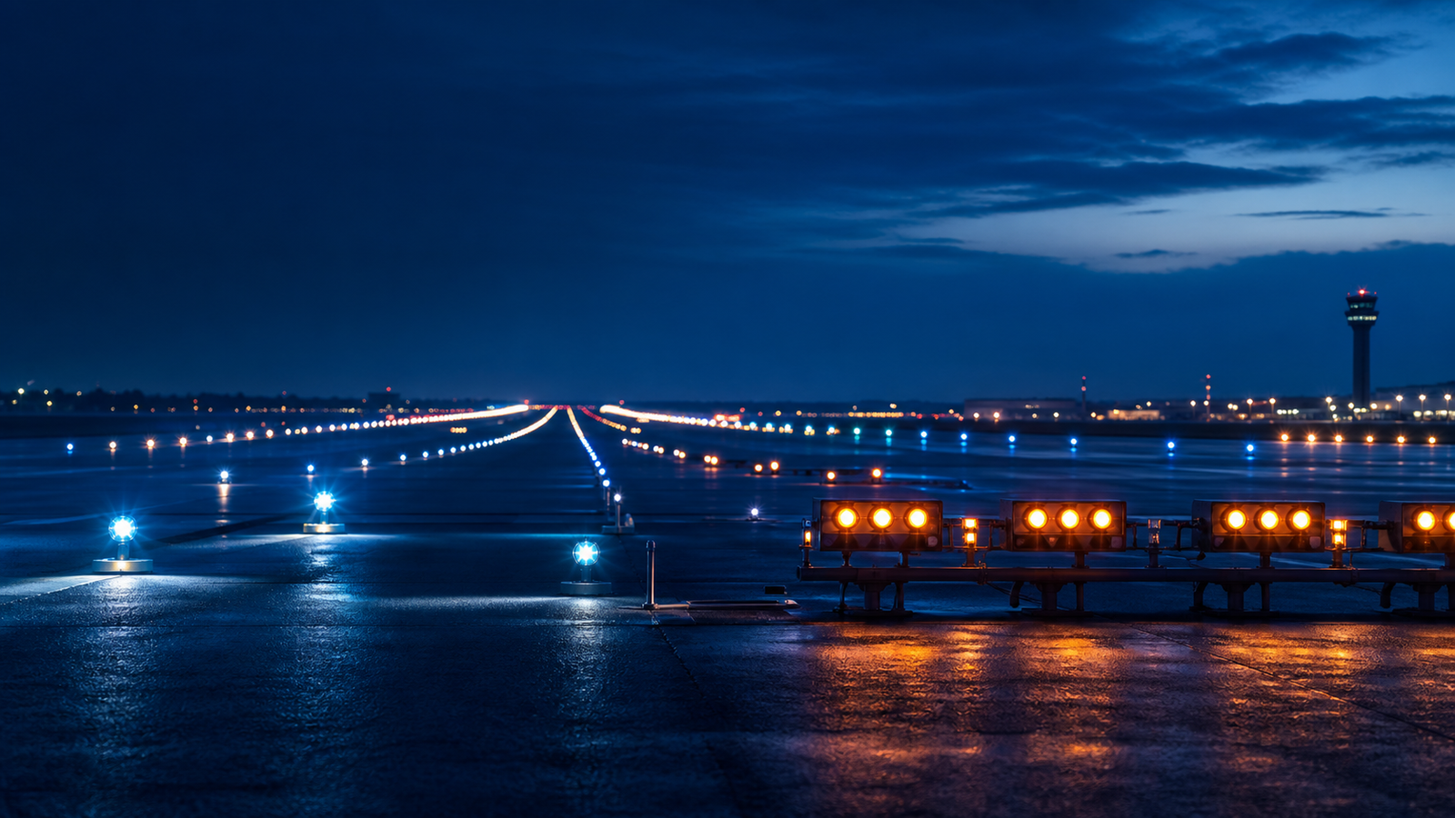 Iluminación de pista con sistemas de aproximación y luces de eje